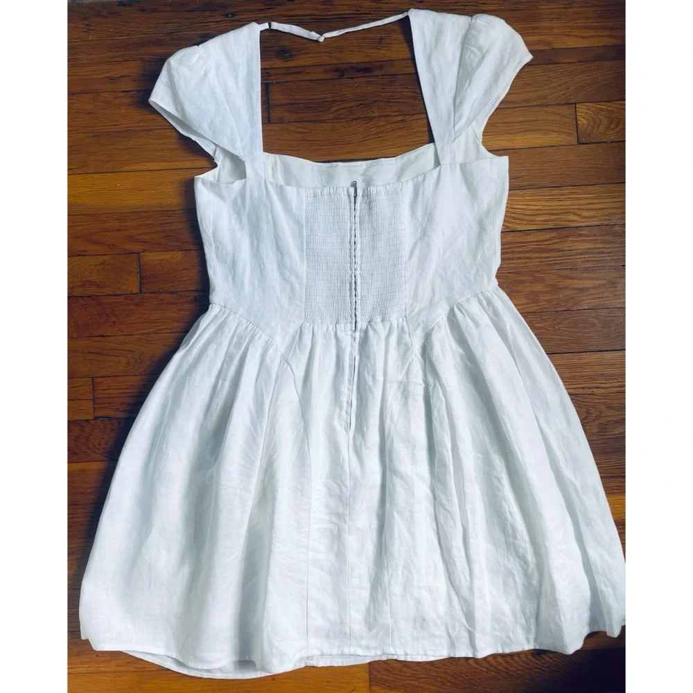 NWT Reformation Oaklyn Cap Sleeve Linen Minidress White Size 10